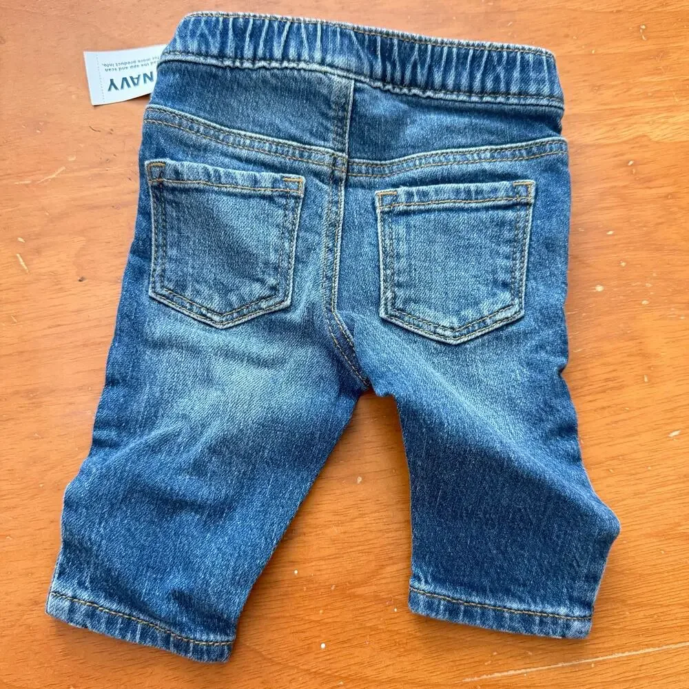 NWT Old Navy Pull On Elastic Waist Denim Jeans Baby Boy 0-3 Months Drawstring